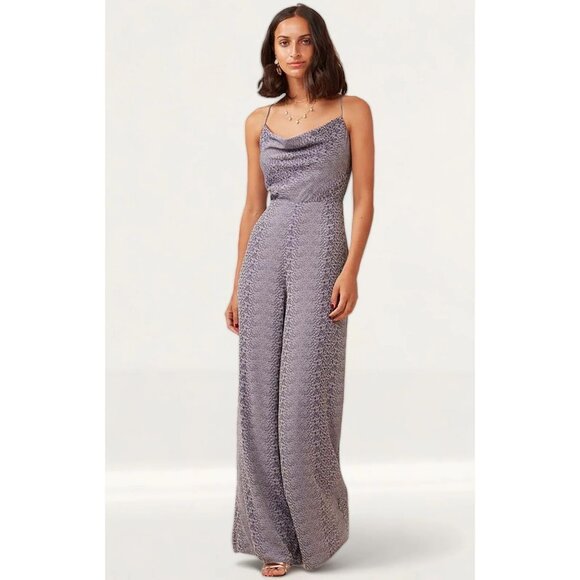 New Finders Keepers Pantsuit Jumpsuit Wide Flare Leg Cowl Neck Wedding Guest - Picture 7 of 16